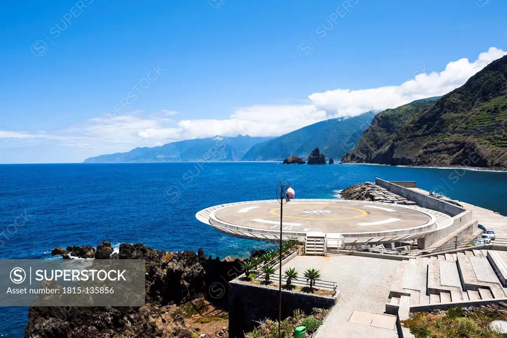 Portugal, Madeira, View of Helipad at seaside in Porto Moniz