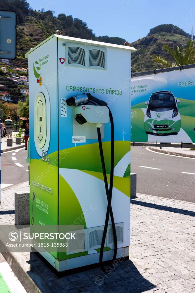 Portugal, Madeira, View of Station for fast charging of electric cars