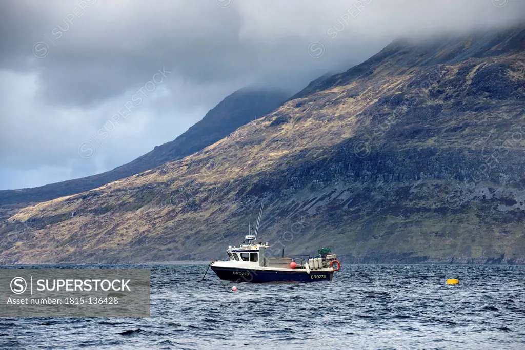 United Kingdom, Scotland, Isle of Skye, View of Fishing boat in river