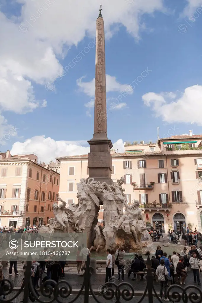 Italy, Rome, Fountain with obelisk at Piazza Navona