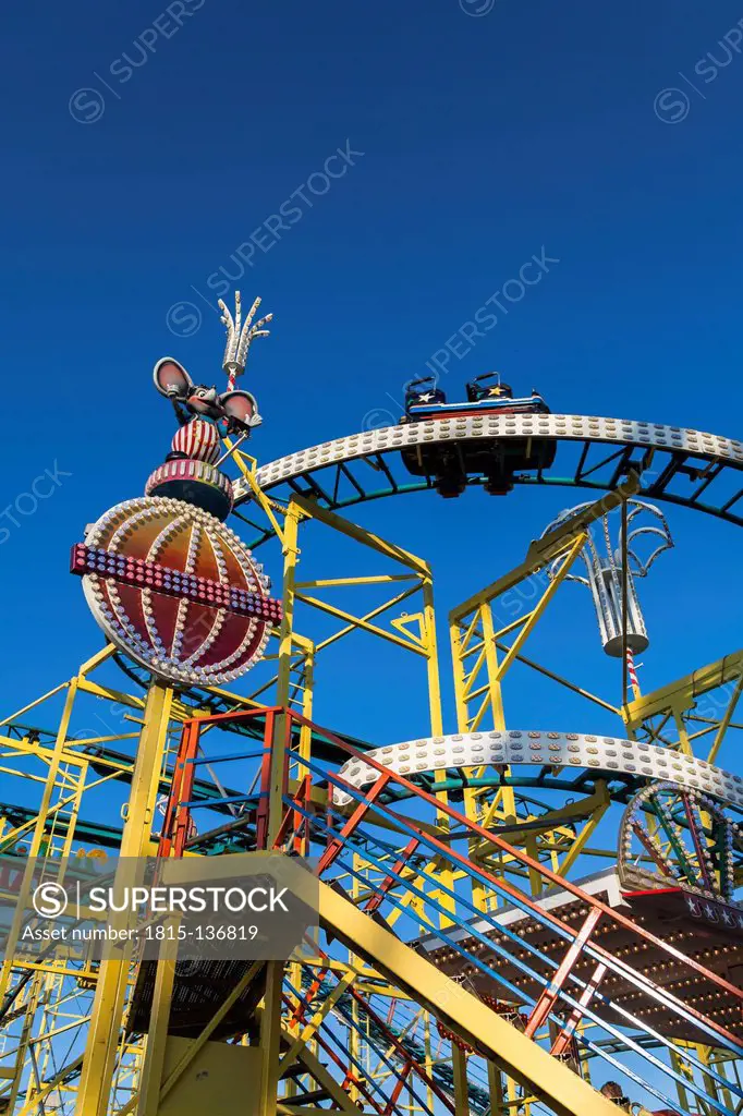 Germany, Baden Wuerttemberg, Laupheim, Roller coaster at fairground