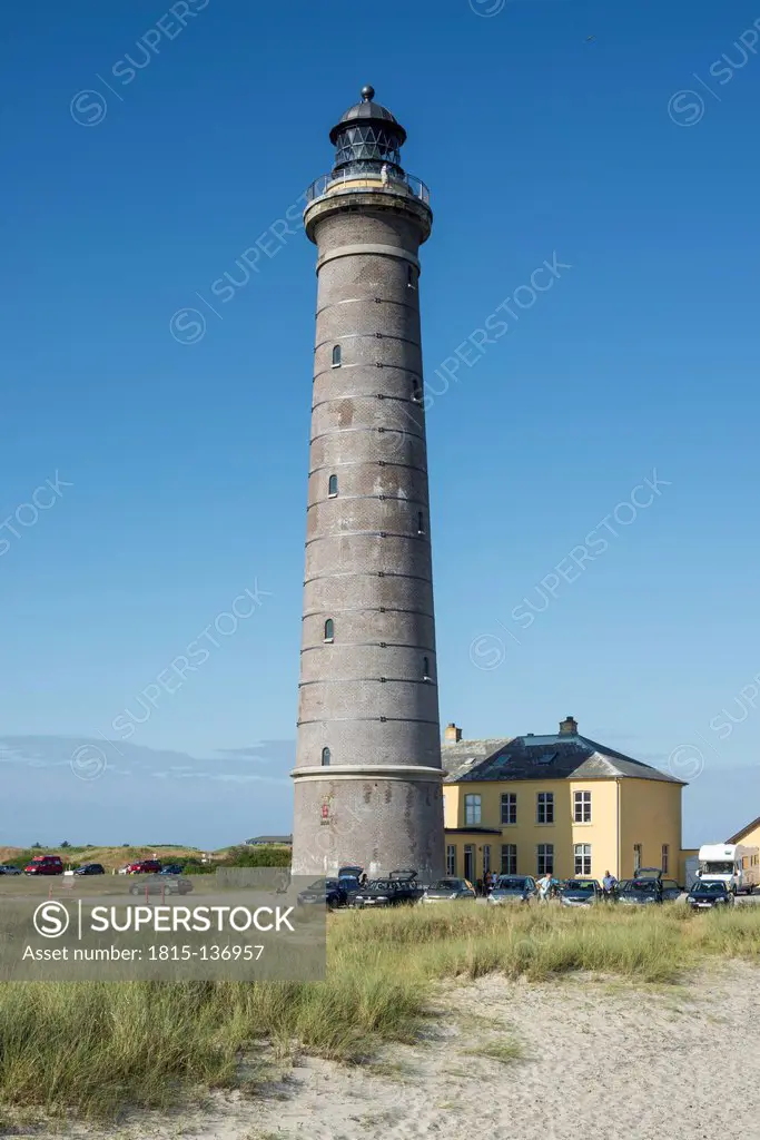 Denmark, View of lighthouse with outbuilding