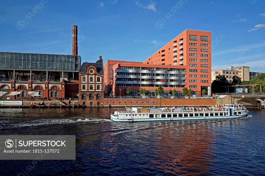 Germany, Berlin, View of Tour boat at Landwehr Canal