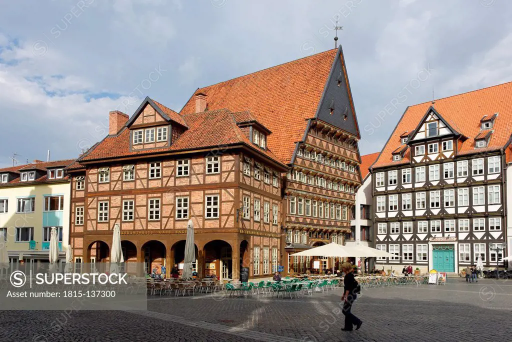 Germany, Lower Saxony, Hildesheim, View of timber framed house at market place