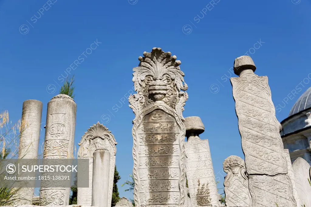 Turkey, Istanbul, Sepulchral steles in graveyard