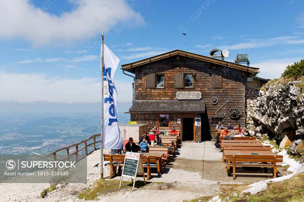 Austria, Salzburg, View of Hochalm hut on mountain