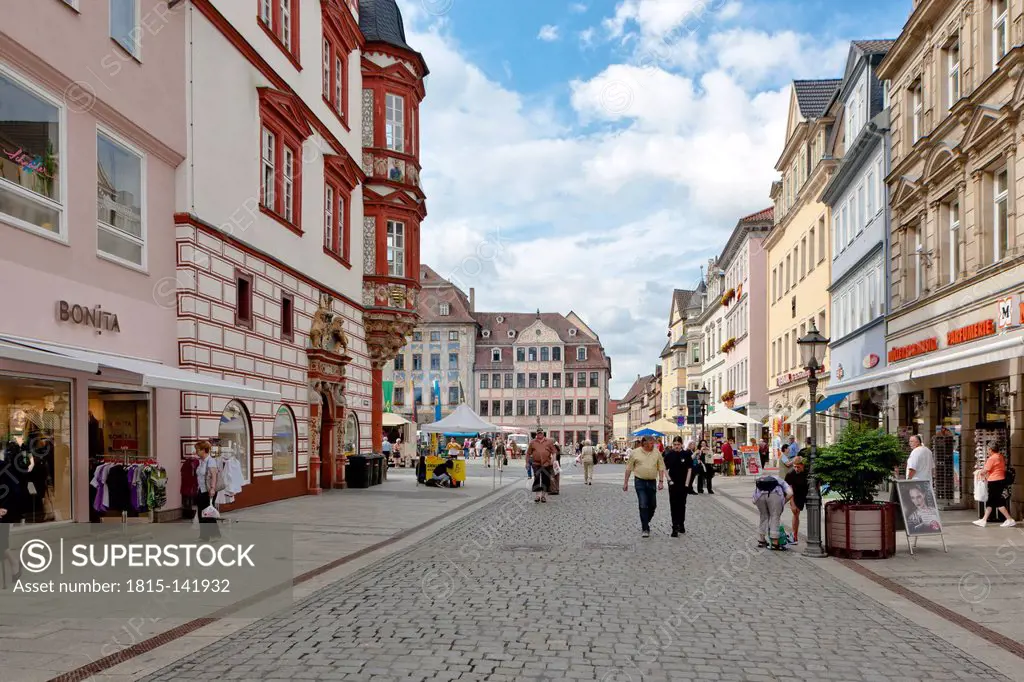 Germany, Bavaria, Coburg, People walking at shopping street
