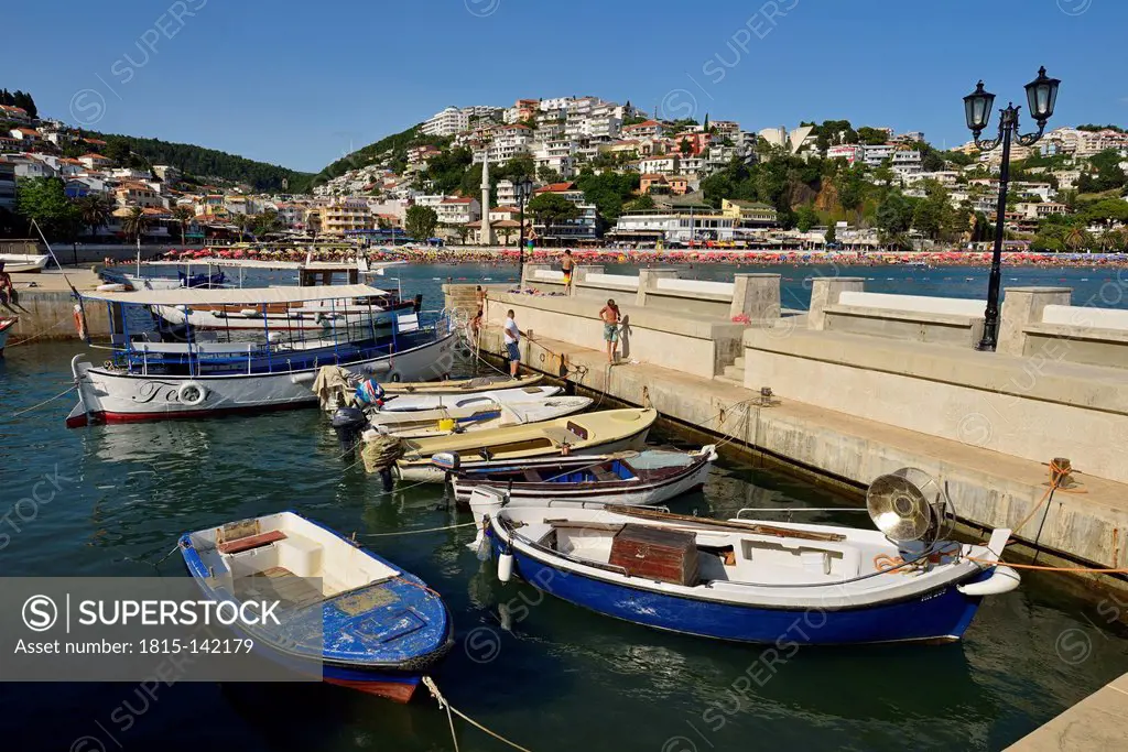 Montenegro, Fishing boats in harbour of Ulcinj