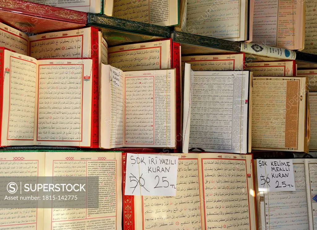 Turkey, Istanbul, Open Korans at Islamic Bookstore