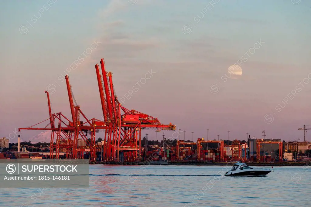 Canada, British Columbia, Vancouver Full moon over Vancouver Harbour,