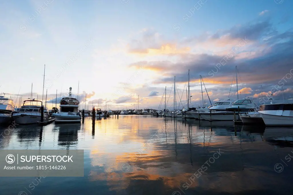 New Zealand, Auckland, Sunset at Half Moon Bay Marina