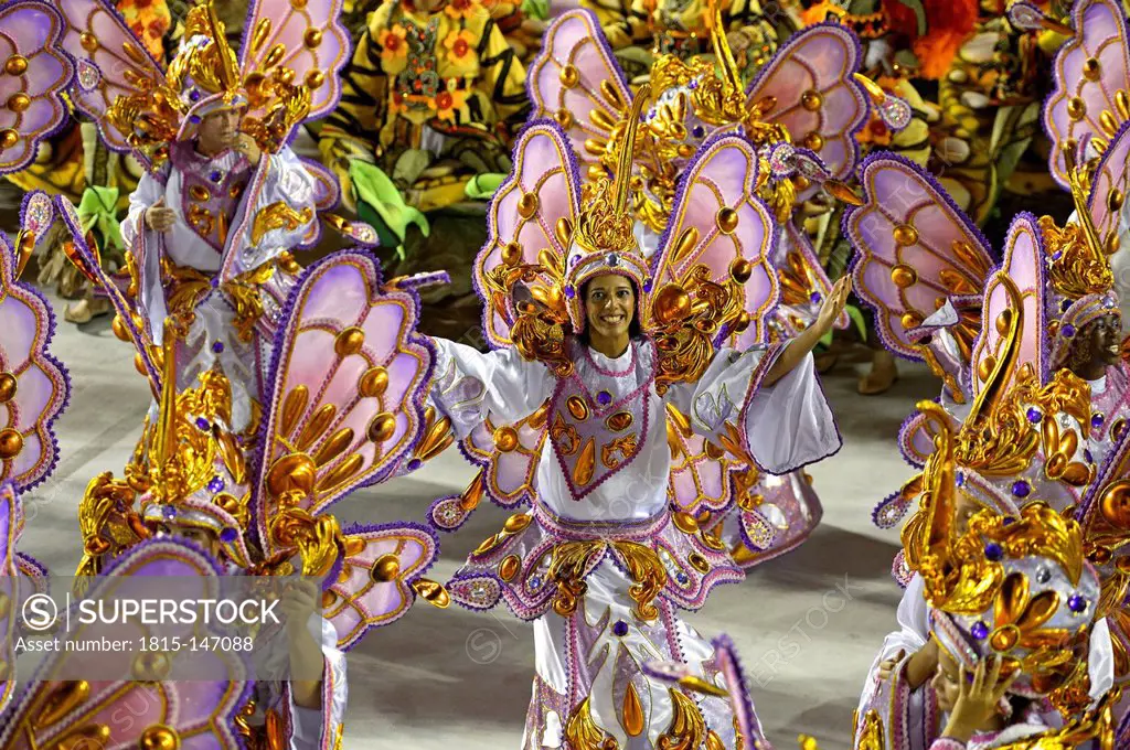 Brasil, Rio de Janeiro, Carnival, Samba school Unidos da Tijuca performing in costumes