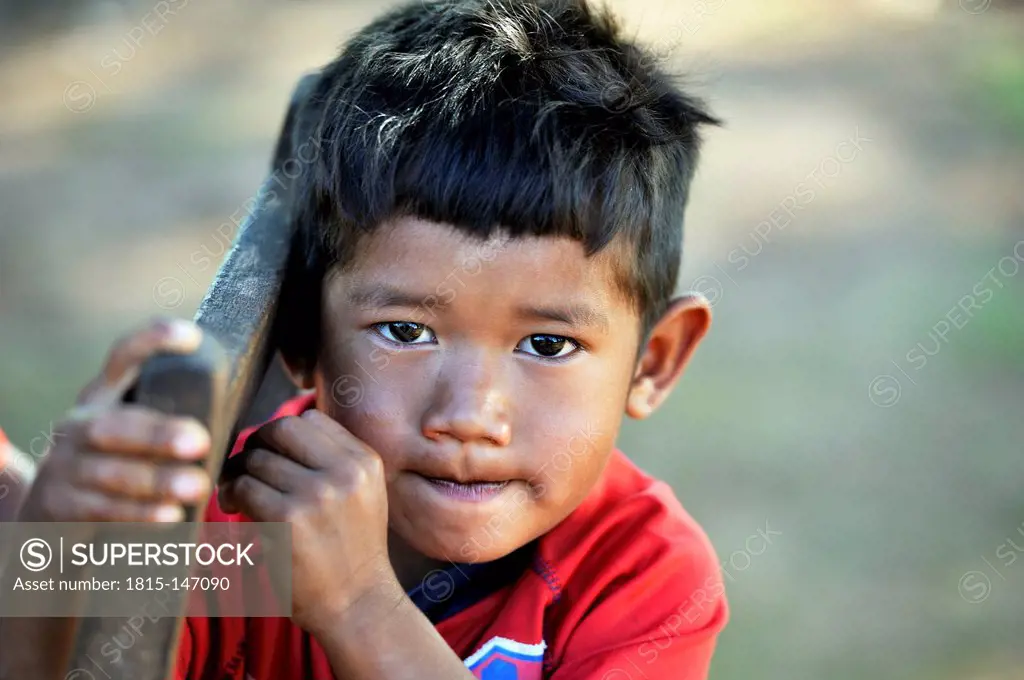 Paraguay, Caaguazu, Jaguary, Portrait of Guarani boy