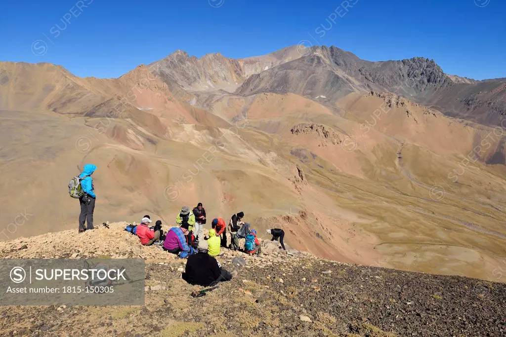 Iran, Hikers in Alborz mountains