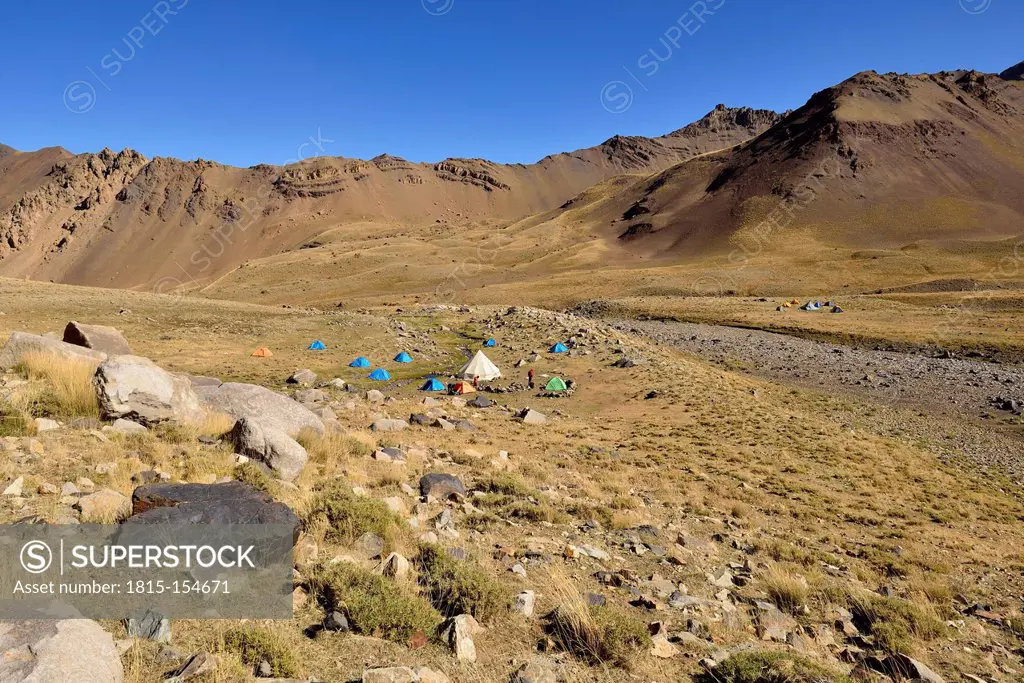 Iran, Mazandaran Province, tent camp on Hezar Som plateau, Alam Kuh area Takht-e Suleyman Massif, Alborz Mountains