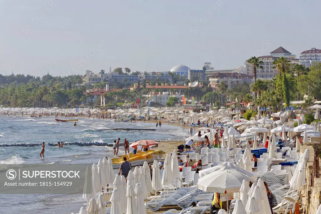 Turkey, Side, Crowded beach and hotels