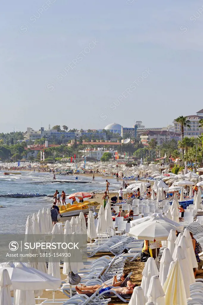Turkey, Side, Crowded beach and hotels