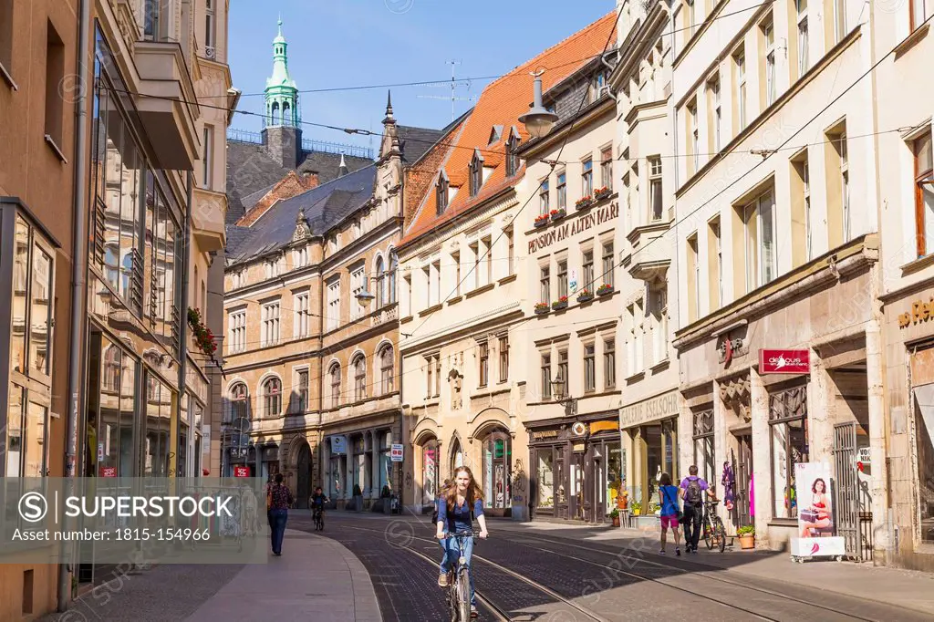 Germany, Saxony-Anhalt, Halle, Shops in the old town