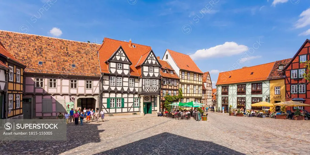 Germany, Saxony-Anhalt, Quedlinburg, Timber-framed houses at Schlossberg with Klopstockhaus