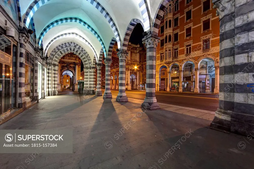 Italy, Genoa, Shopping street Via XX Settembre at night