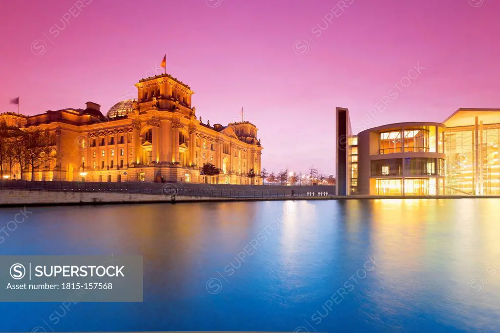 Germany, Berlin, View of Reichstag parliament building in the evening