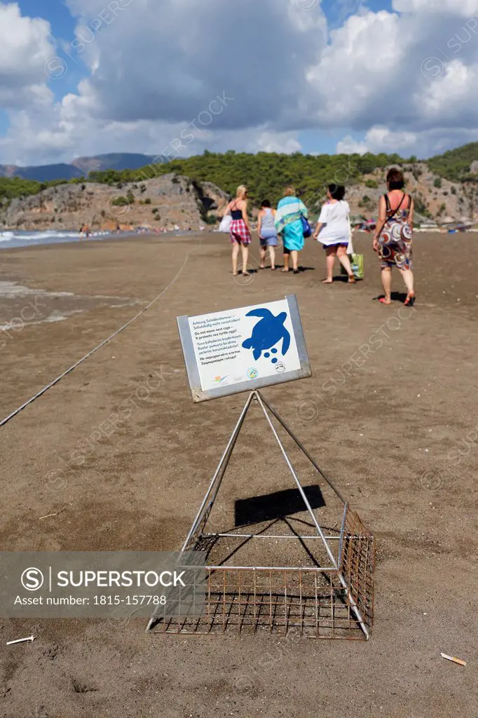 Turkey, Dalyan, protective cage for eggs of the loggerhead turtle (Caretta caretta) on Iztuzu beach