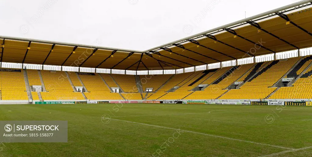 Germany, North Rhine-Westphalia, Aachen, football stadium Tivoli, View from playing field to tribunes