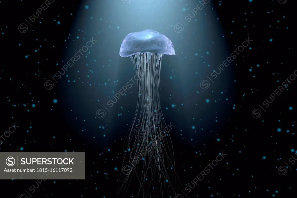 Three dimensional render of white glowing jellyfish