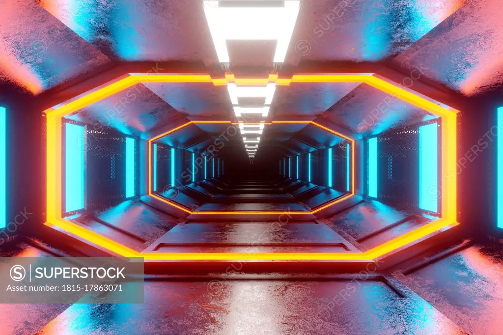 3D rendered Illustration visualisation of futuristic space ship corridor