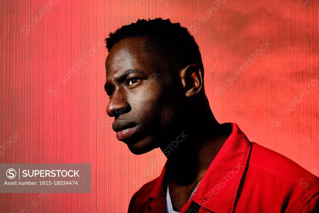 Young man in red jacket