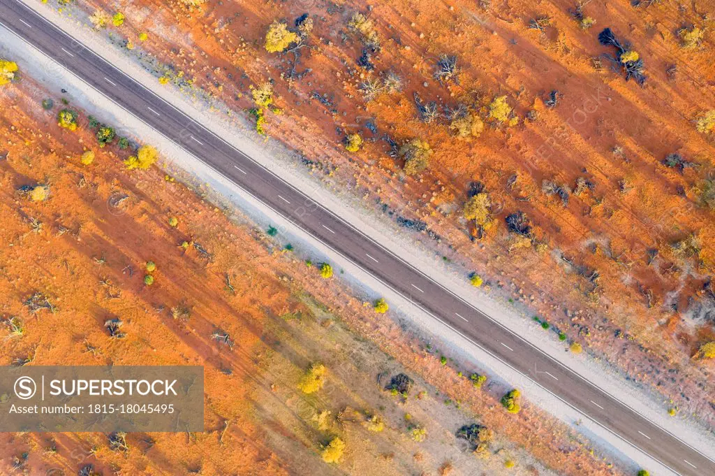 Australia, South Australia, Aerial view of Stuart Highway in Lake Hart Area