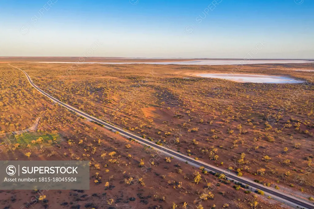 Australia, South Australia, Aerial view of Stuart Highway in Lake Hart Area