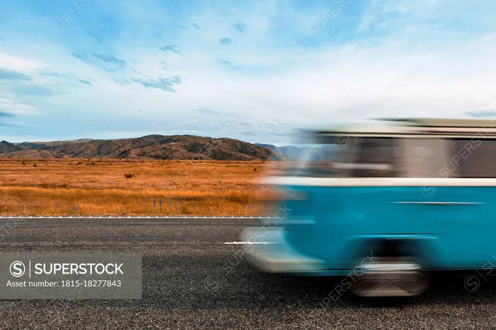 Blurred motion of bus driving along¶ÿState Highway 8