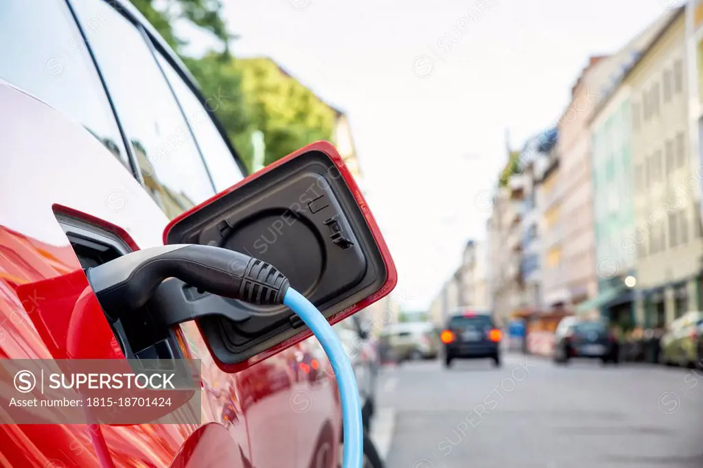 Electrical outlet of car charging at electric vehicle charging station