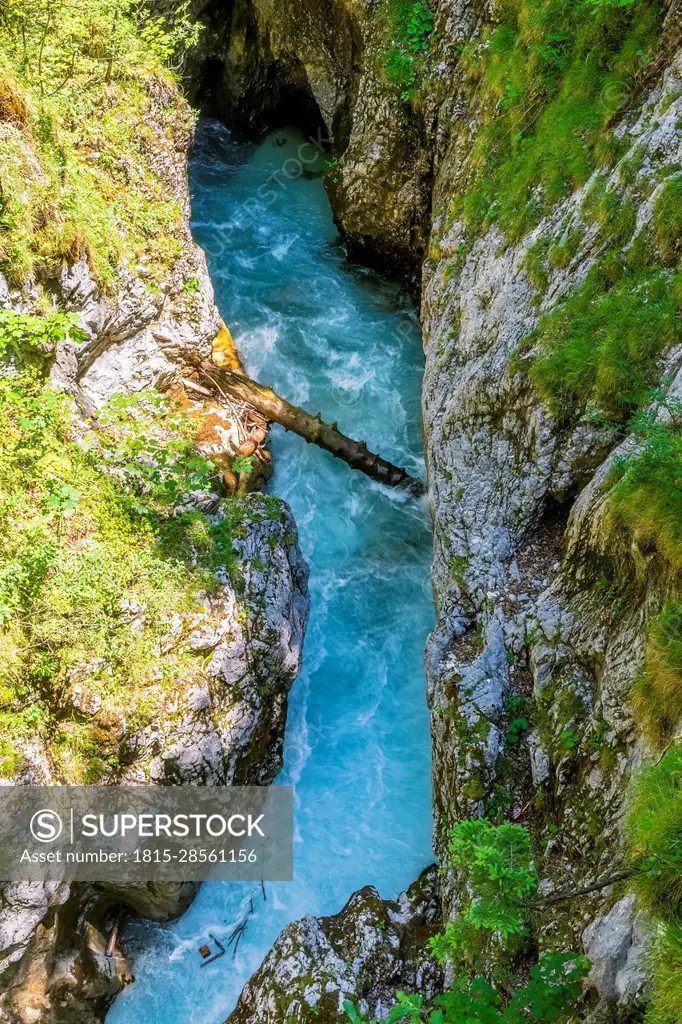 Austria, Leutascher Ache river flowing through Leutasch Gorge
