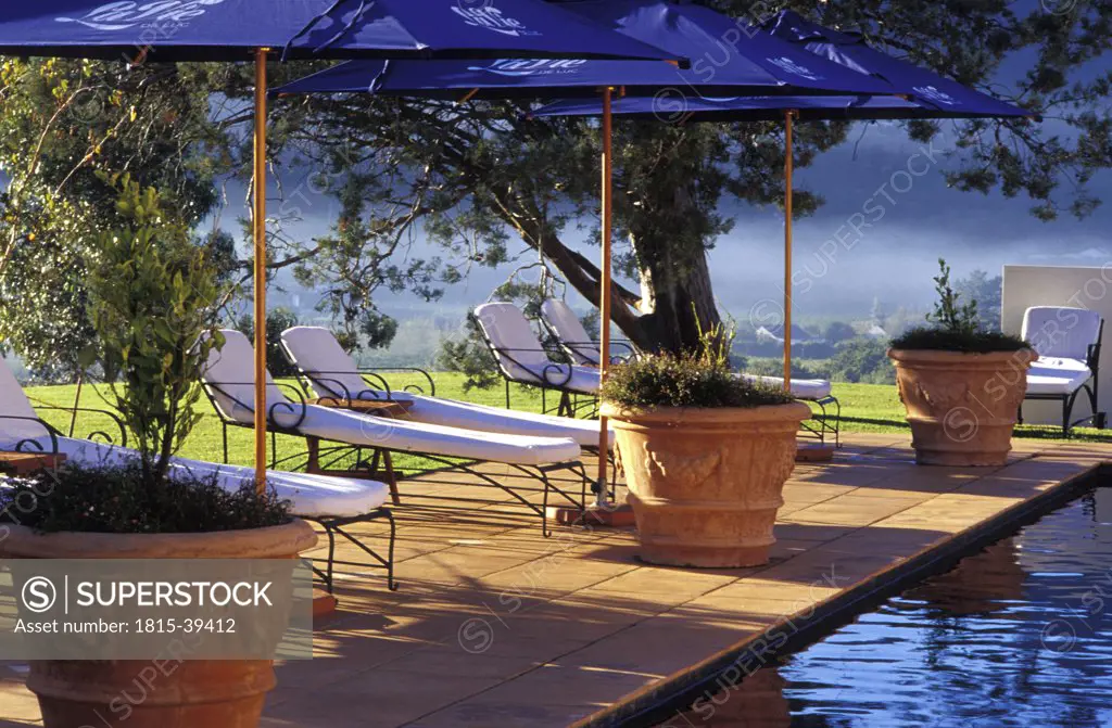 Hotel La Couronne, Terace with Pool, Franschhoek, Western Cape, Southafrica