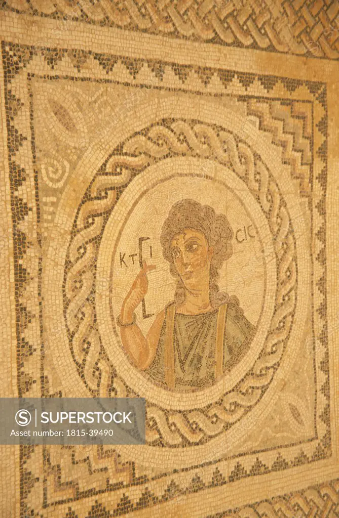 Ktisis, romanesque mosaic floor of the baths of Kourion, Cyprus