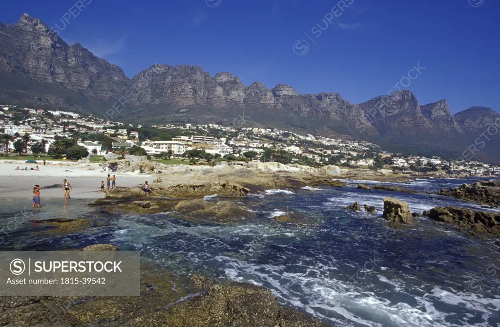 On the beach of Camps Bay, Fisherman's Rock, Capetown (Kaapstad), Western Cape, South Africa