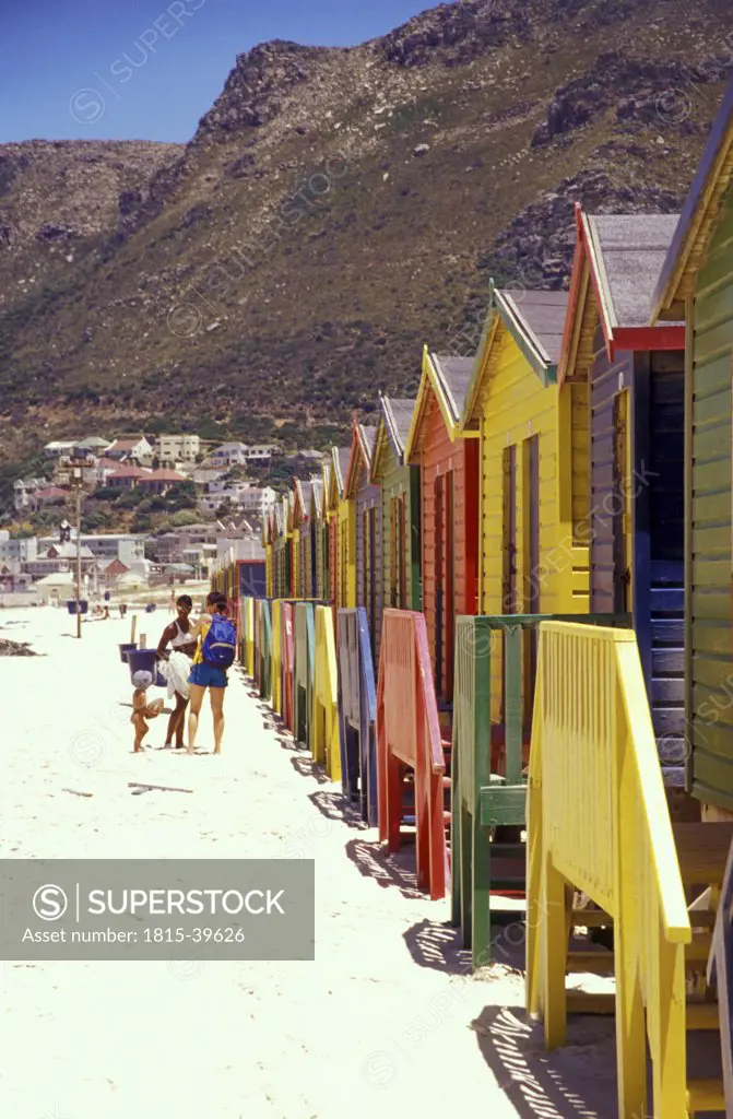 Beach of Muizenberg with Coloured Beach Huts, Western Cape, South Africa