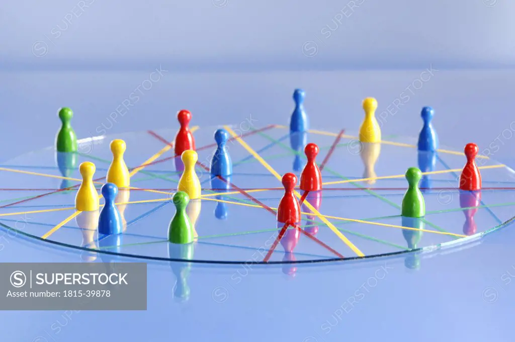 Network with figurines, close-up