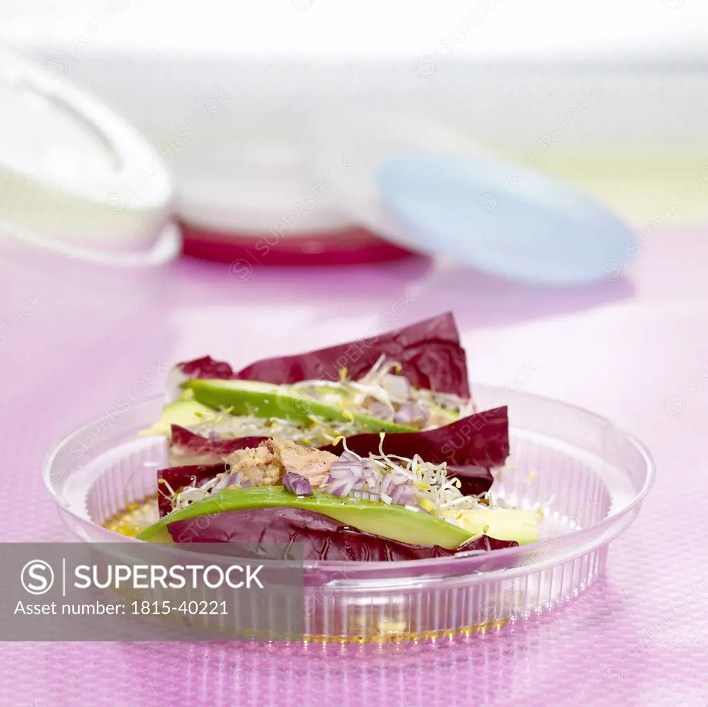 Salad in plastic box. close-up