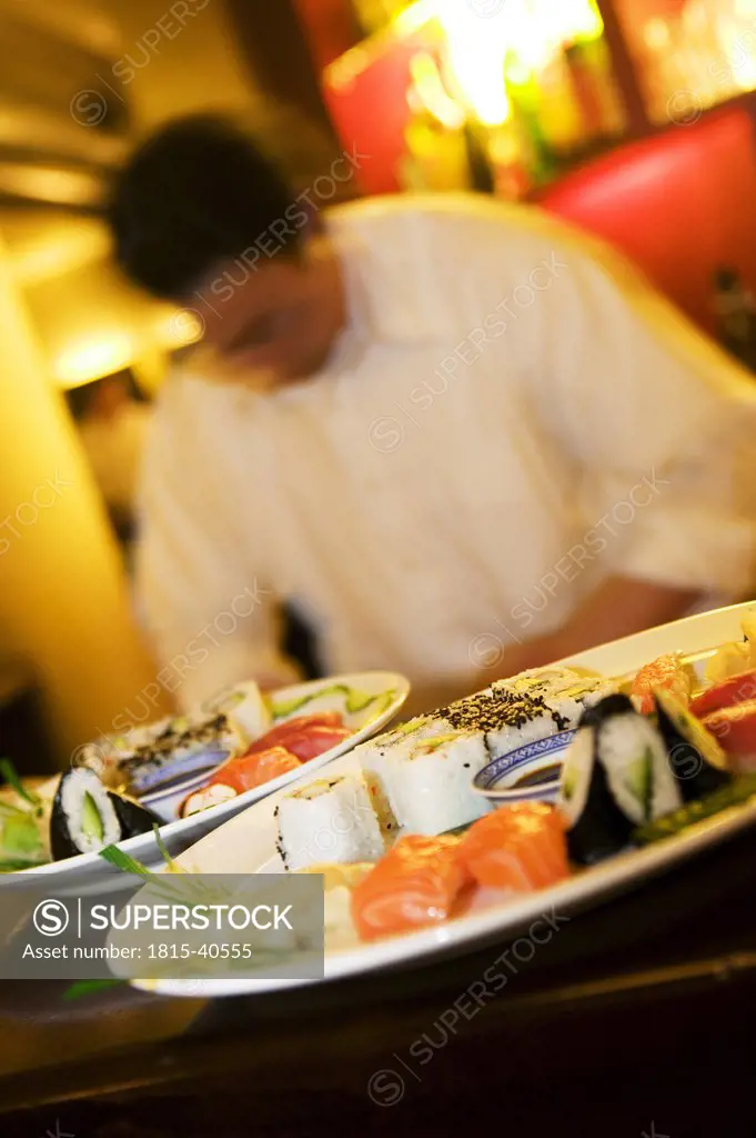 Sushi on plate, close-up