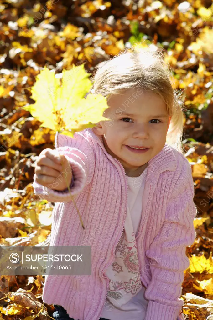 Little girl with autumn leave