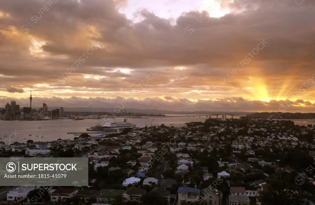 Auckland City, sunset, New Zealand