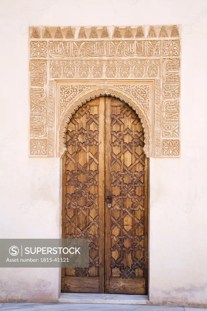 Spain, Andalucia, Granada, Alhambra Palace, Wooden door