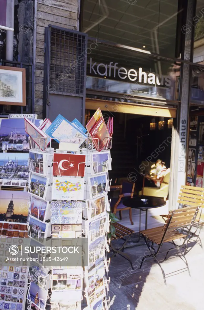 Istanbul, postcards in front of a coffee shop, Turkey