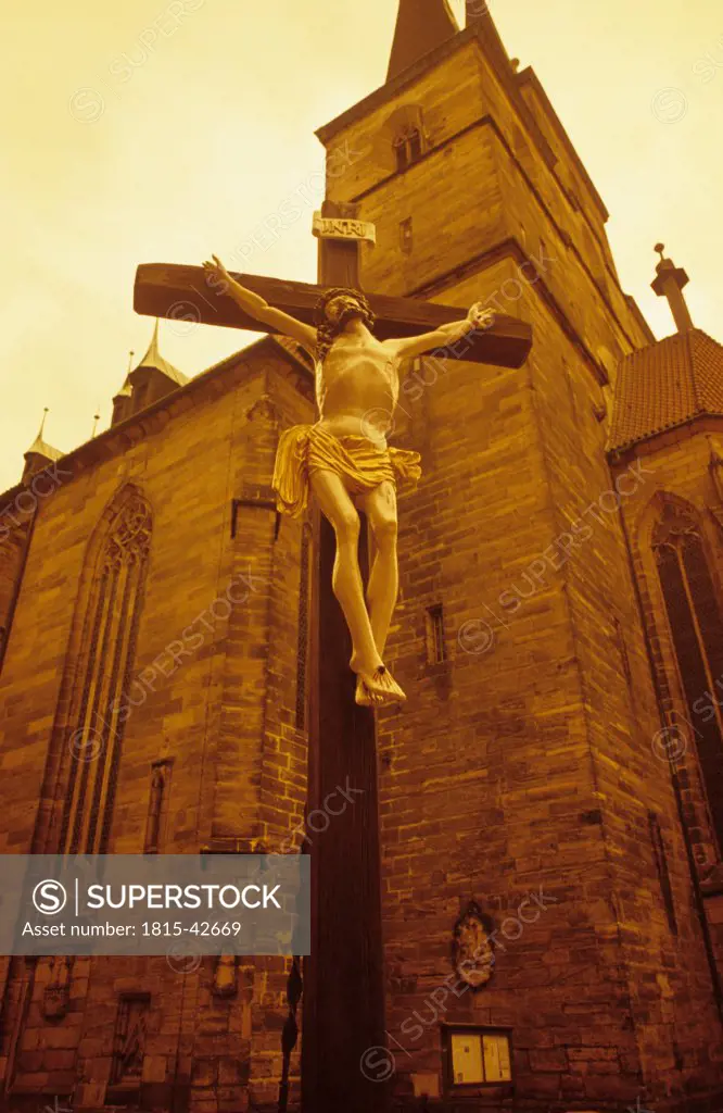 Germany, Thuringia, Erfurt, cross in front of cathedral, Severi church