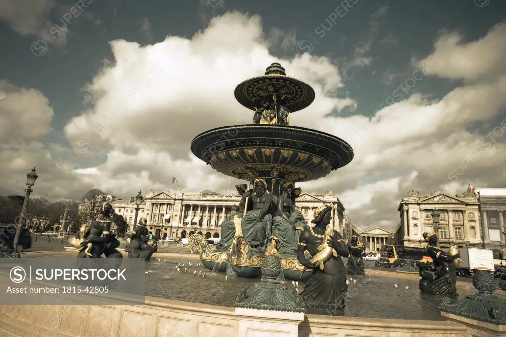 France, Paris, fountain on Place de la Concorde