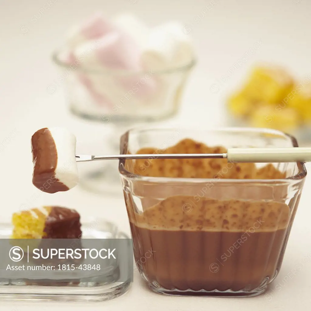 Chocolate fondue with marshmallows