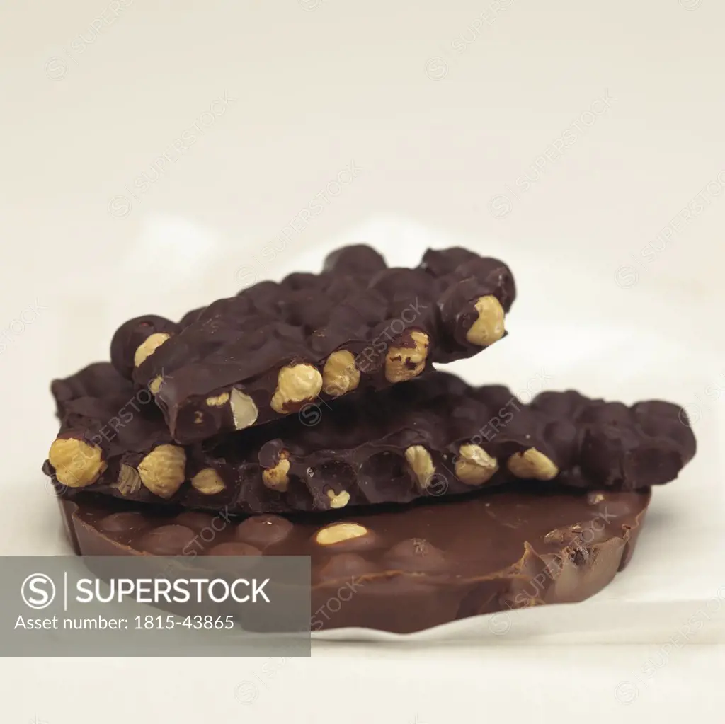 Chocolate with hazelnuts, close-up